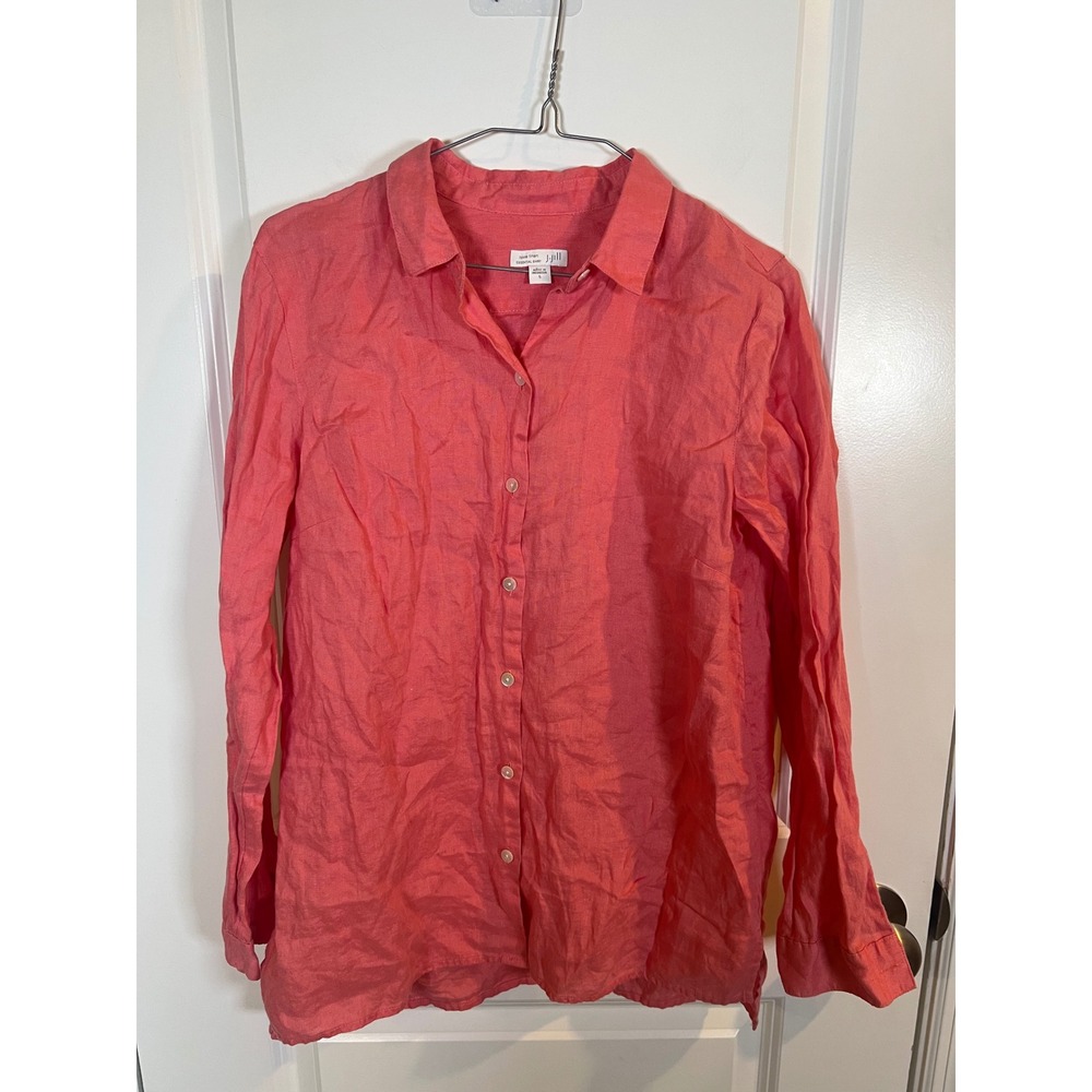 J. Jill Womens‎ Button Down Shirt 100% Linen Coral Pink Size S